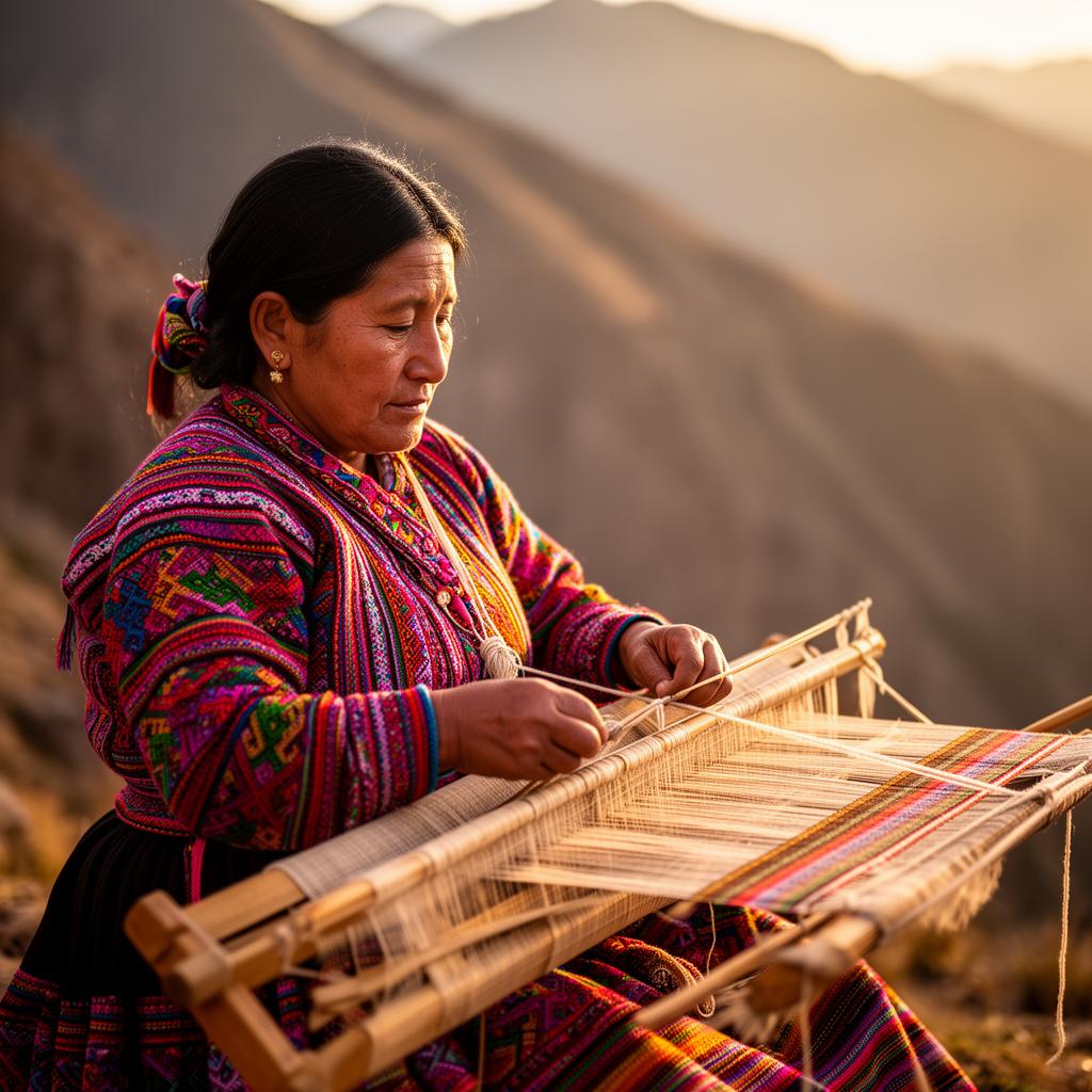 Andean artisan at work on a traditional loom in the mountains